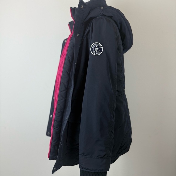 Abercrombie & Fitch Women’s Navy Hooded Parka Jacket Size L Winter Coat - Picture 9 of 15
